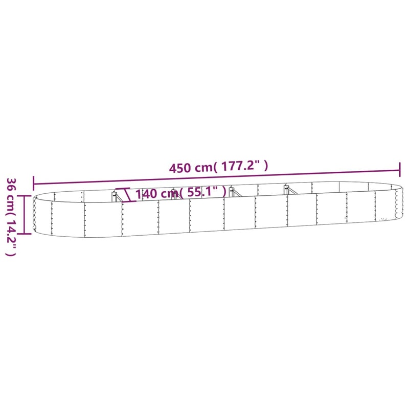 vidaXL Garden Raised Bed Galvanised Steel 450x140x36 cm Grey