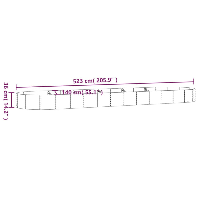 vidaXL Garden Raised Bed Galvanised Steel 523x140x36 cm Grey