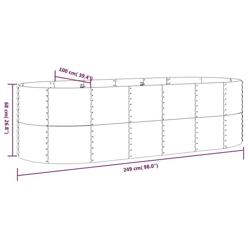 vidaXL Garden Raised Bed Galvanised Steel 249x100x68 cm Anthracite