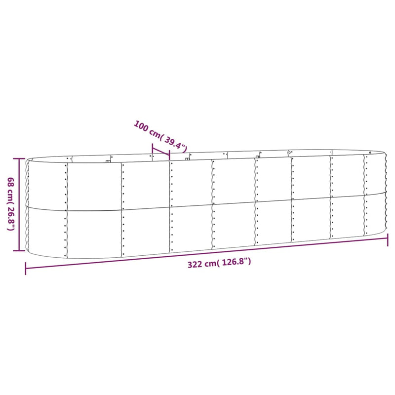 vidaXL Garden Raised Bed Galvanised Steel 322x100x68 cm Grey