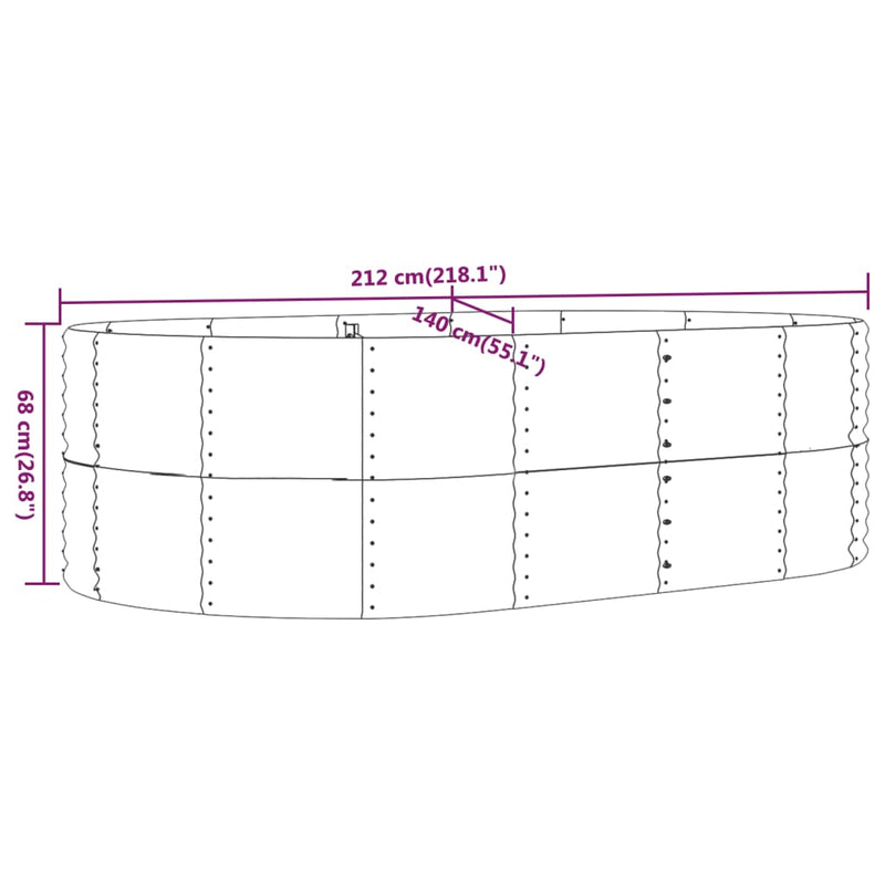 vidaXL Garden Raised Bed Grey 212x140x68 cm Galvanised Steel
