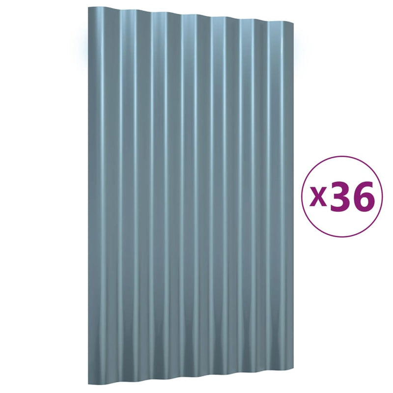 vidaXL Roof Panels 36 pcs Galvanised Steel Grey 60x36 cm