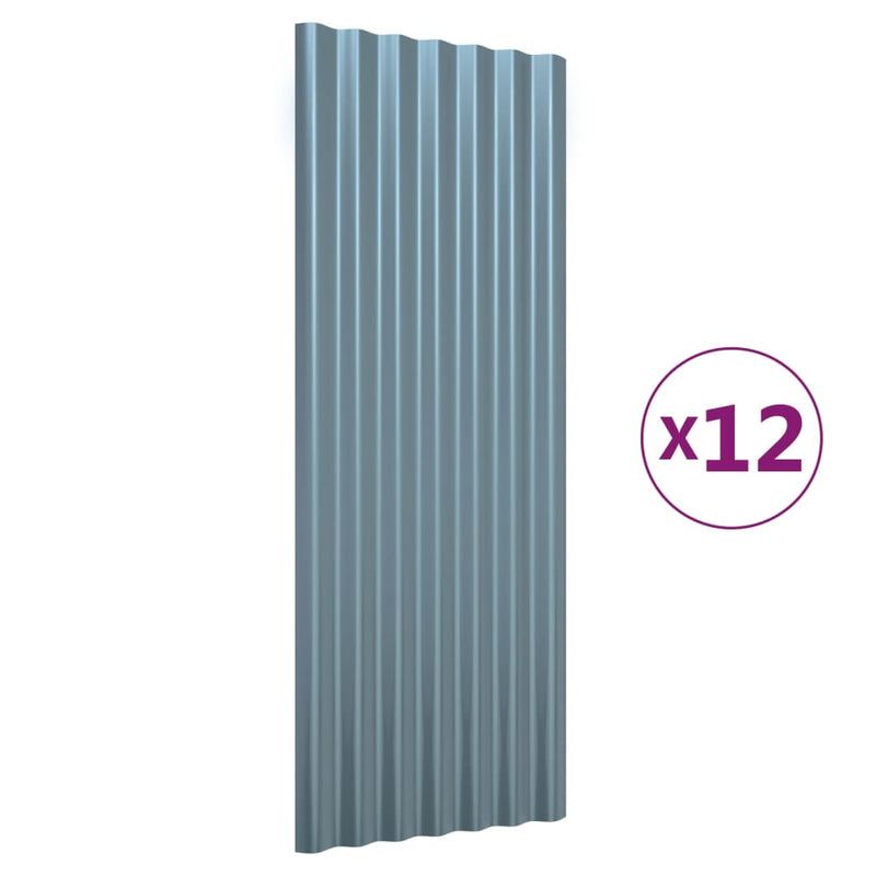 vidaXL Roof Panels 12 pcs Galvanised Steel Grey 100x36 cm