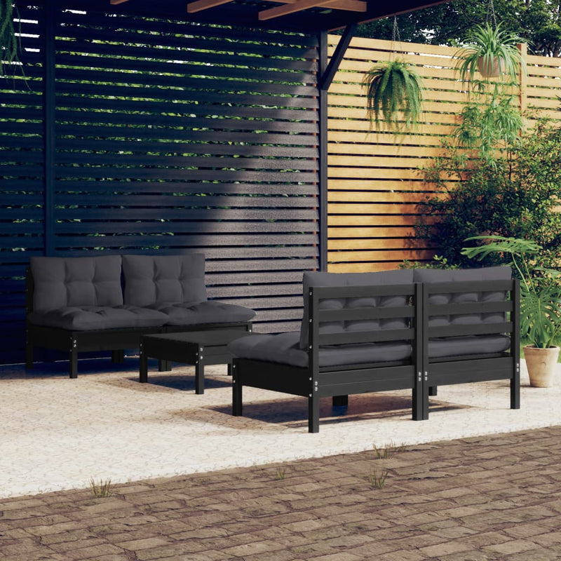 vidaXL 5 Piece Garden Lounge Set with Anthracite Cushions Pinewood
