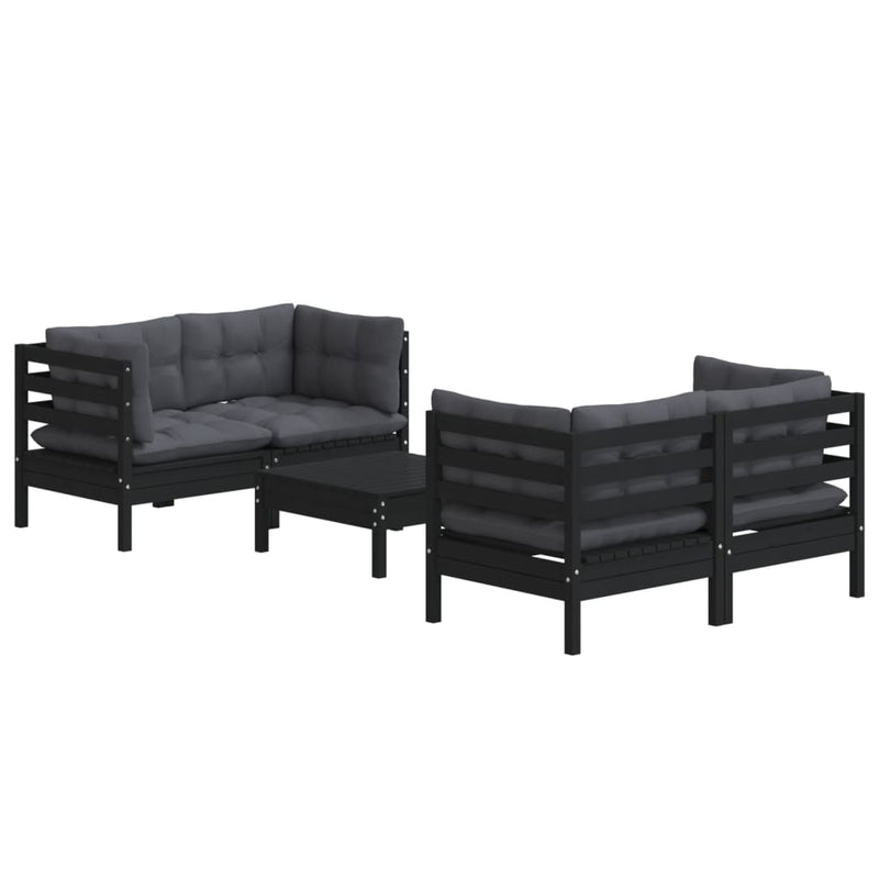 vidaXL 5 Piece Garden Lounge Set with Anthracite Cushions Pinewood