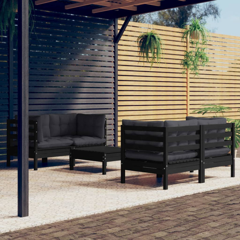 vidaXL 5 Piece Garden Lounge Set with Anthracite Cushions Pinewood