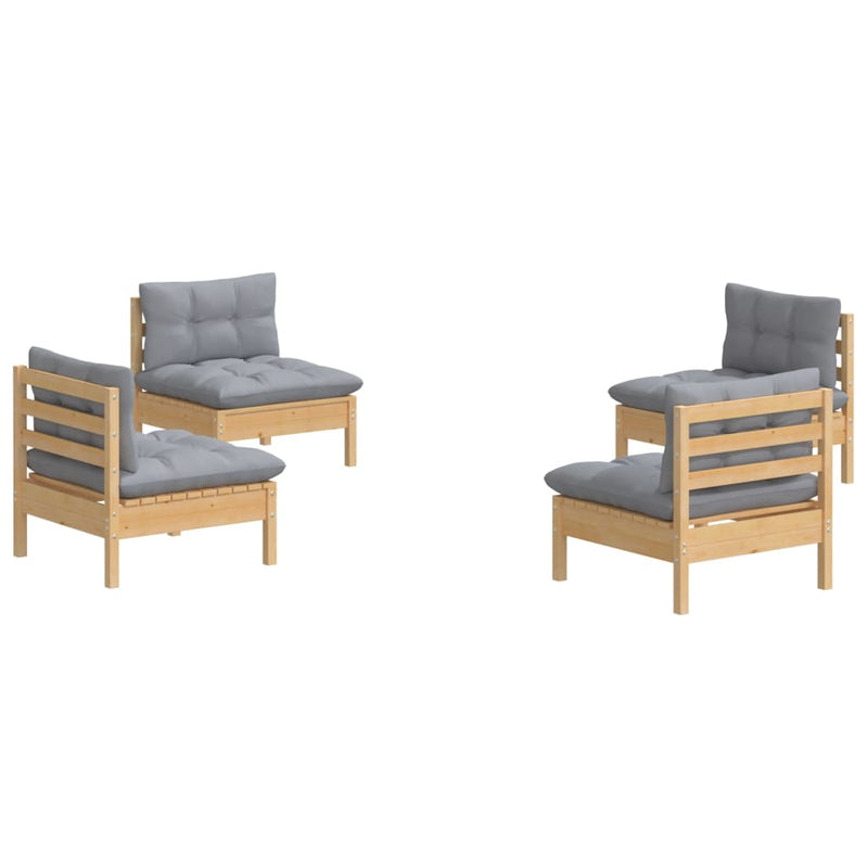 vidaXL 4 Piece Garden Lounge Set with Grey Cushions Pinewood