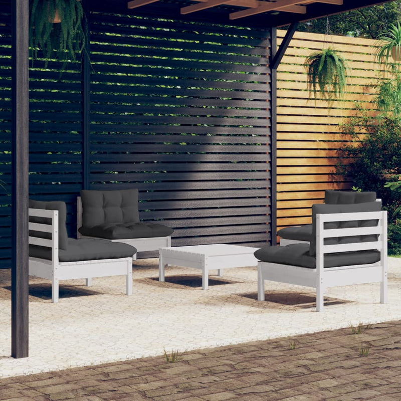 vidaXL 5 Piece Garden Lounge Set with Anthracite Cushions Pinewood