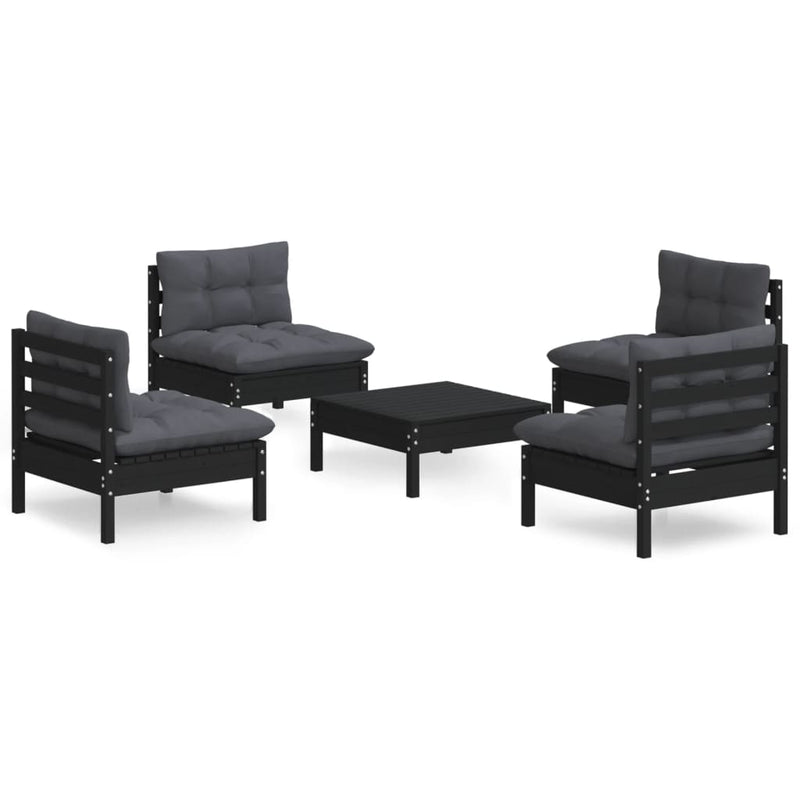 vidaXL 5 Piece Garden Lounge Set with Anthracite Cushions Pinewood