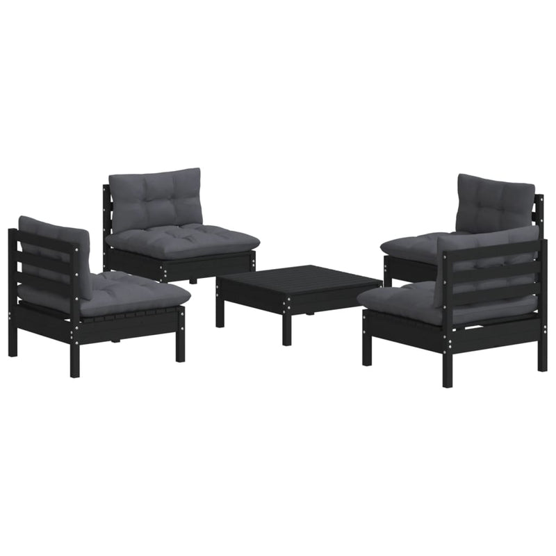 vidaXL 5 Piece Garden Lounge Set with Anthracite Cushions Pinewood