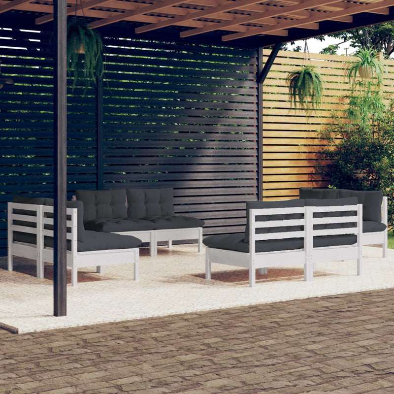 vidaXL 8 Piece Garden Lounge Set with Anthracite Cushions Pinewood