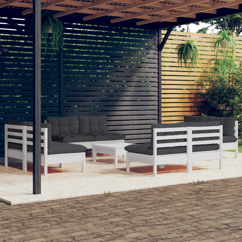 vidaXL 9 Piece Garden Lounge Set with Anthracite Cushions Pinewood
