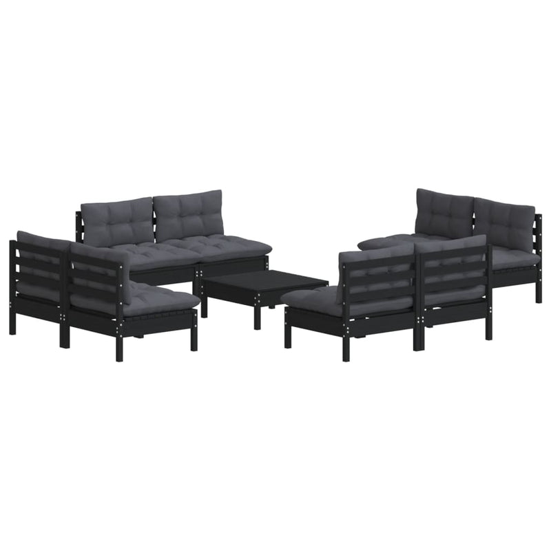 vidaXL 9 Piece Garden Lounge Set with Anthracite Cushions Pinewood