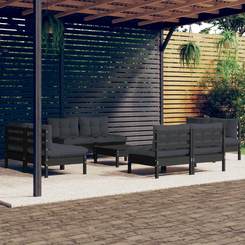 vidaXL 9 Piece Garden Lounge Set with Anthracite Cushions Pinewood