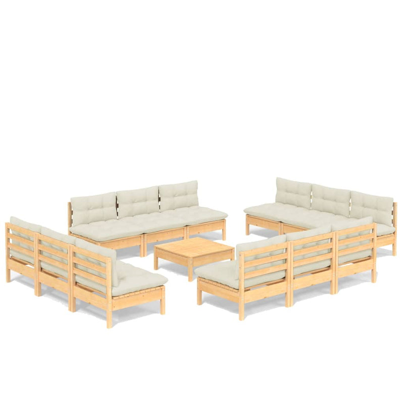 vidaXL 13 Piece Garden Lounge Set with Cream Cushions Pinewood