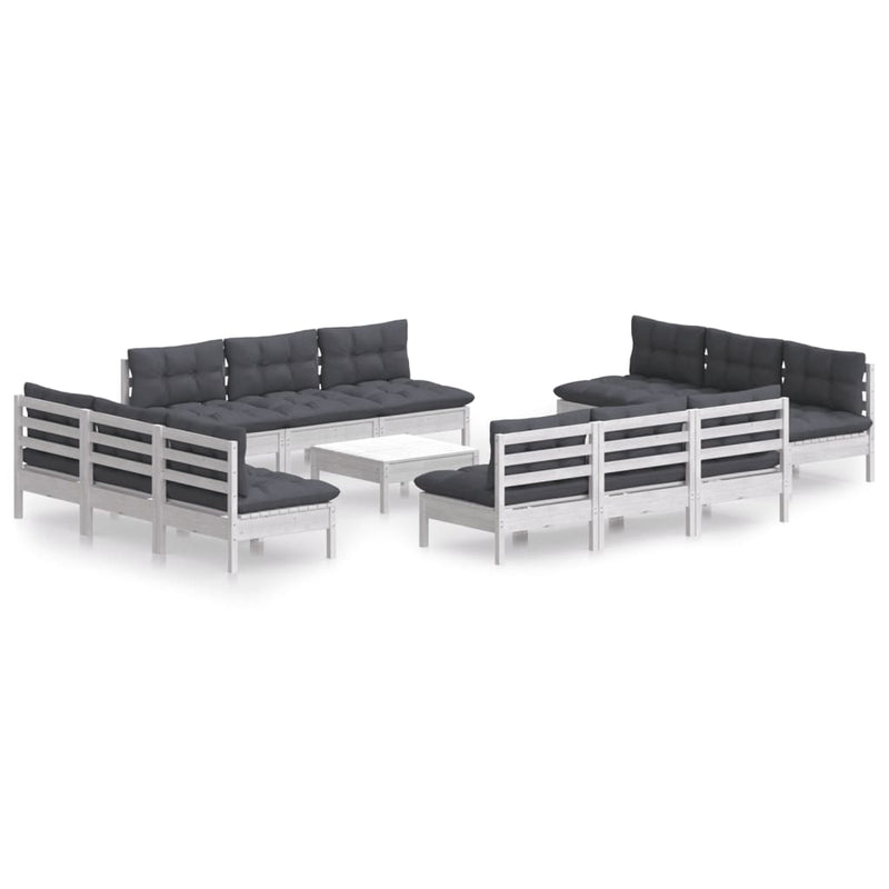 vidaXL 13 Piece Garden Lounge Set with Anthracite Cushions Pinewood
