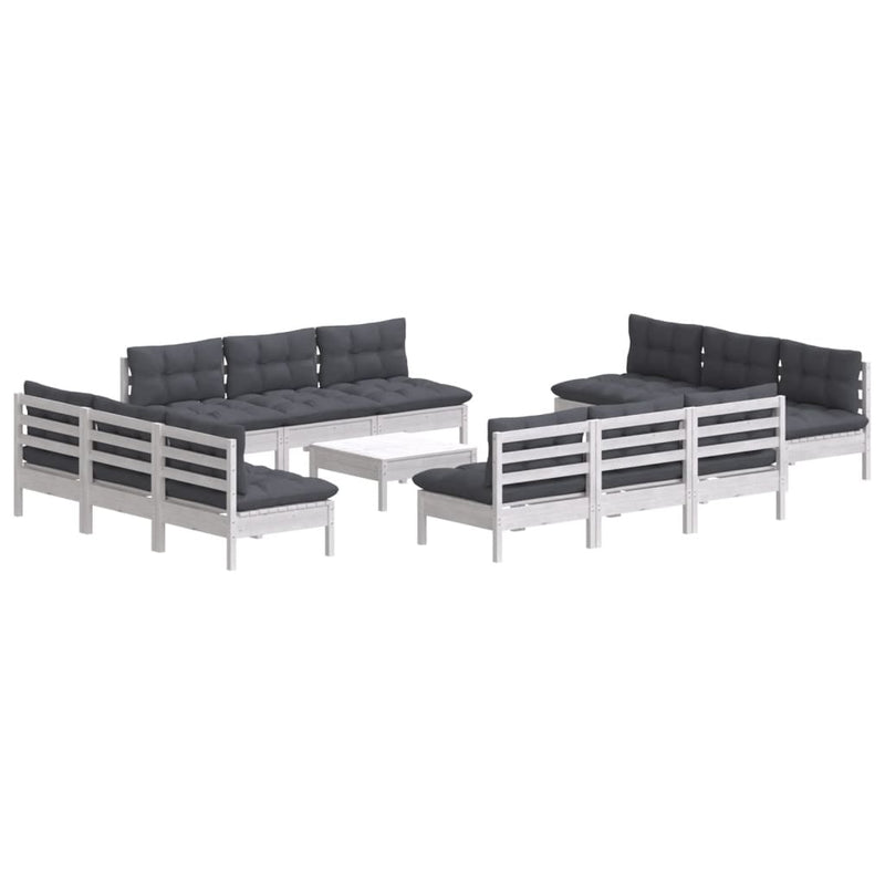 vidaXL 13 Piece Garden Lounge Set with Anthracite Cushions Pinewood