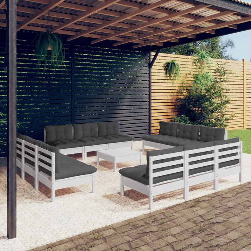 vidaXL 13 Piece Garden Lounge Set with Anthracite Cushions Pinewood