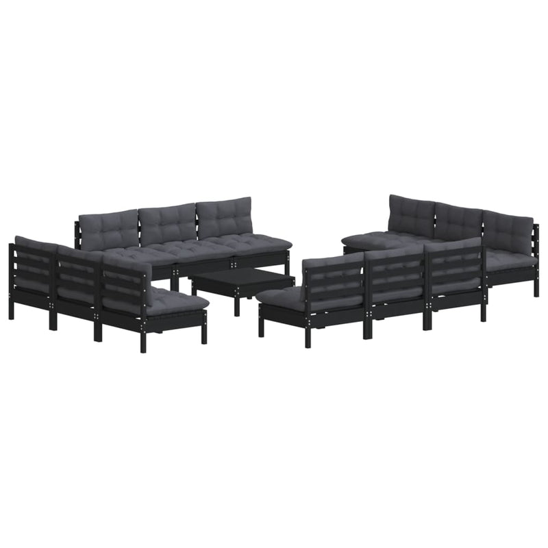 vidaXL 13 Piece Garden Lounge Set with Anthracite Cushions Pinewood