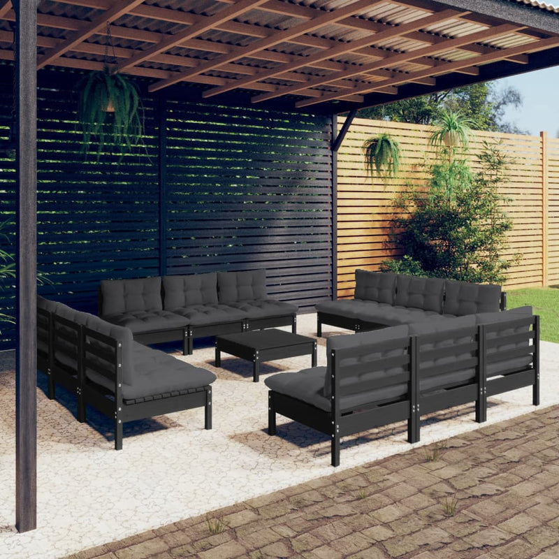 vidaXL 13 Piece Garden Lounge Set with Anthracite Cushions Pinewood
