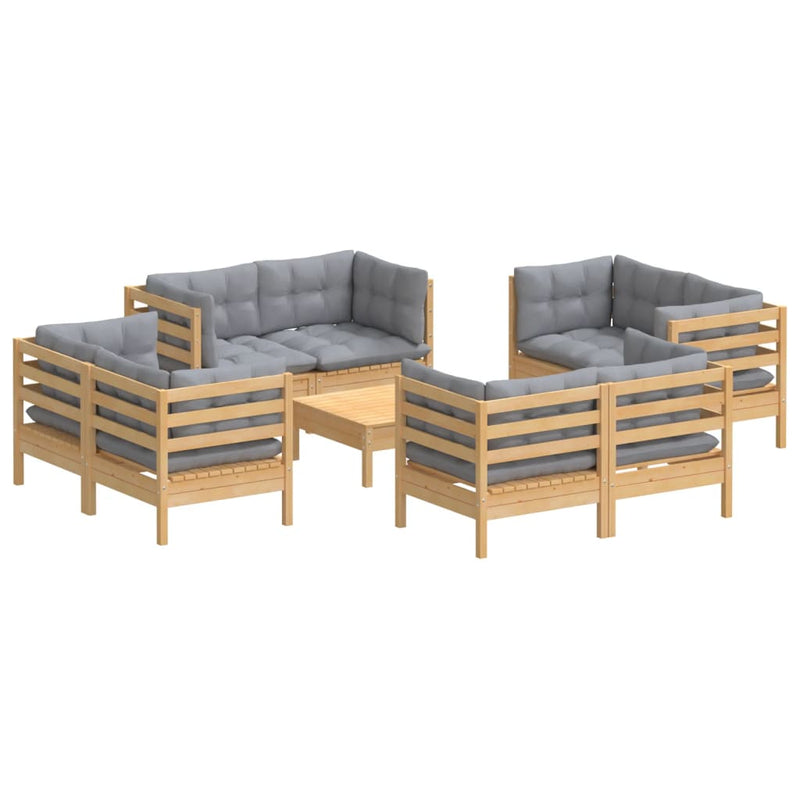 vidaXL 9 Piece Garden Lounge Set with Grey Cushions Pinewood