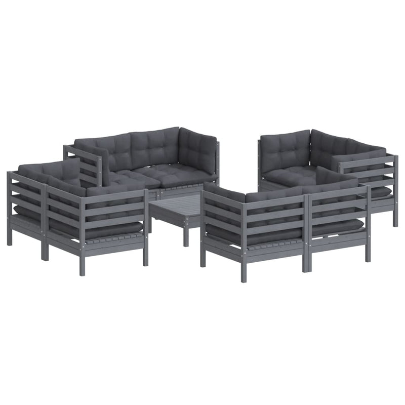 vidaXL 9 Piece Garden Lounge Set with Anthracite Cushions Pinewood