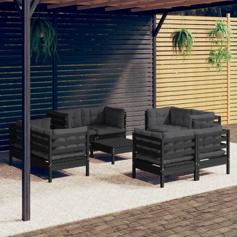 vidaXL 9 Piece Garden Lounge Set with Anthracite Cushions Pinewood