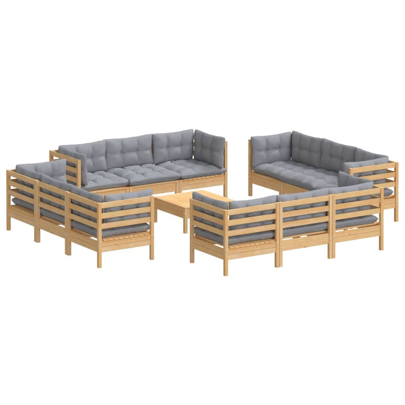 vidaXL 13 Piece Garden Lounge Set with Grey Cushions Pinewood