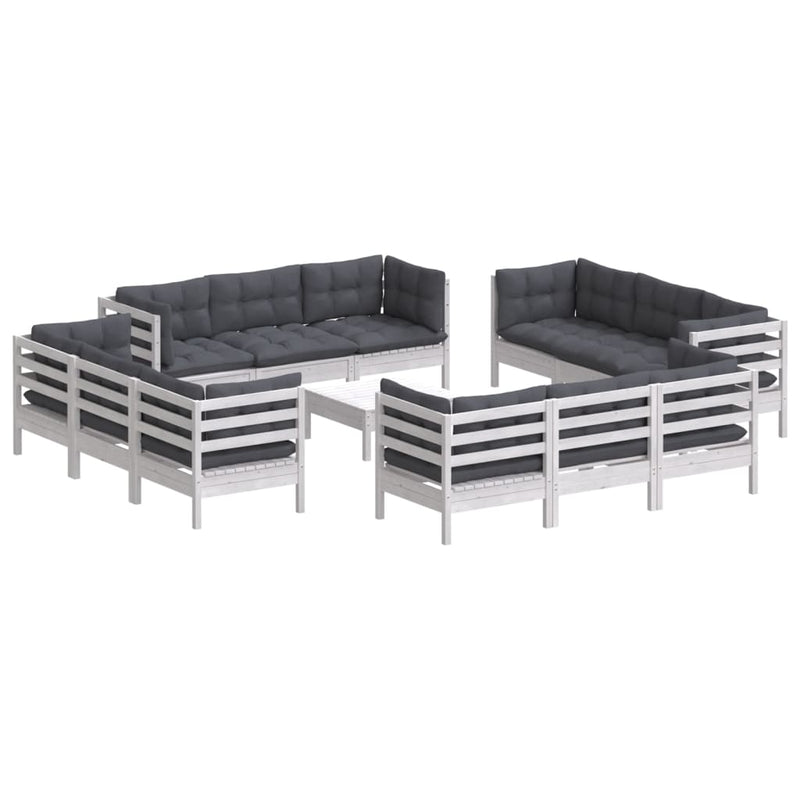 vidaXL 13 Piece Garden Lounge Set with Anthracite Cushions Pinewood