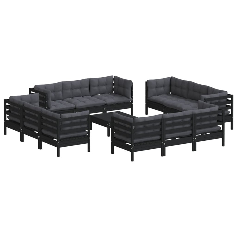 vidaXL 13 Piece Garden Lounge Set with Anthracite Cushions Pinewood