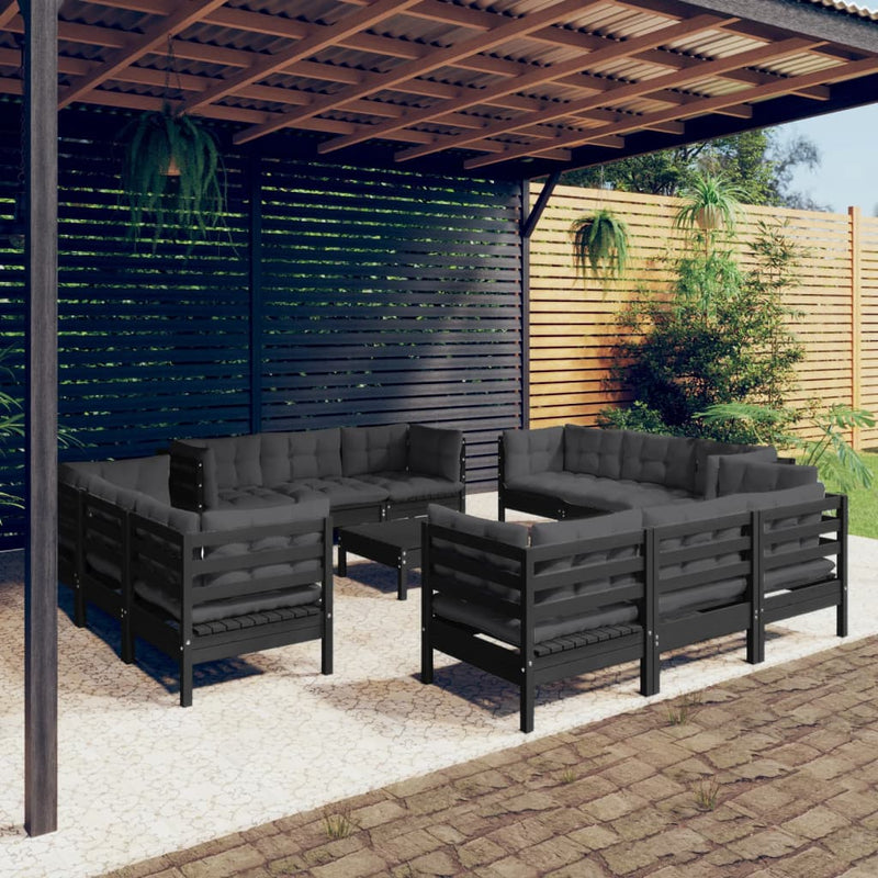 vidaXL 13 Piece Garden Lounge Set with Anthracite Cushions Pinewood
