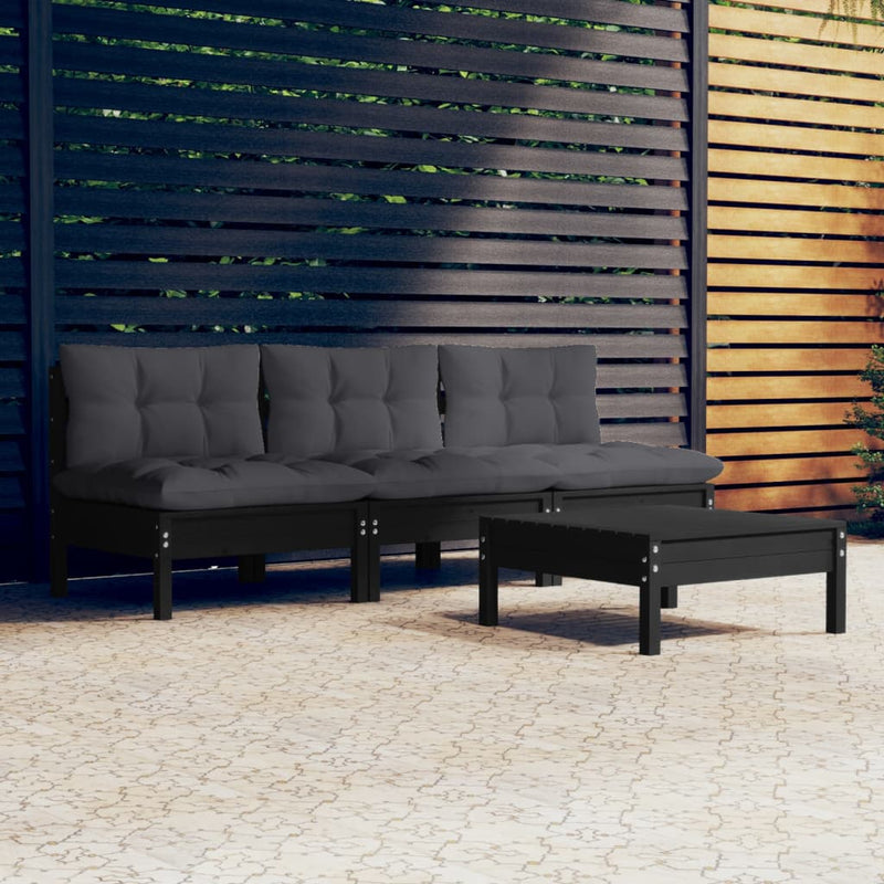 vidaXL 4 Piece Garden Lounge Set with Anthracite Cushions Pinewood