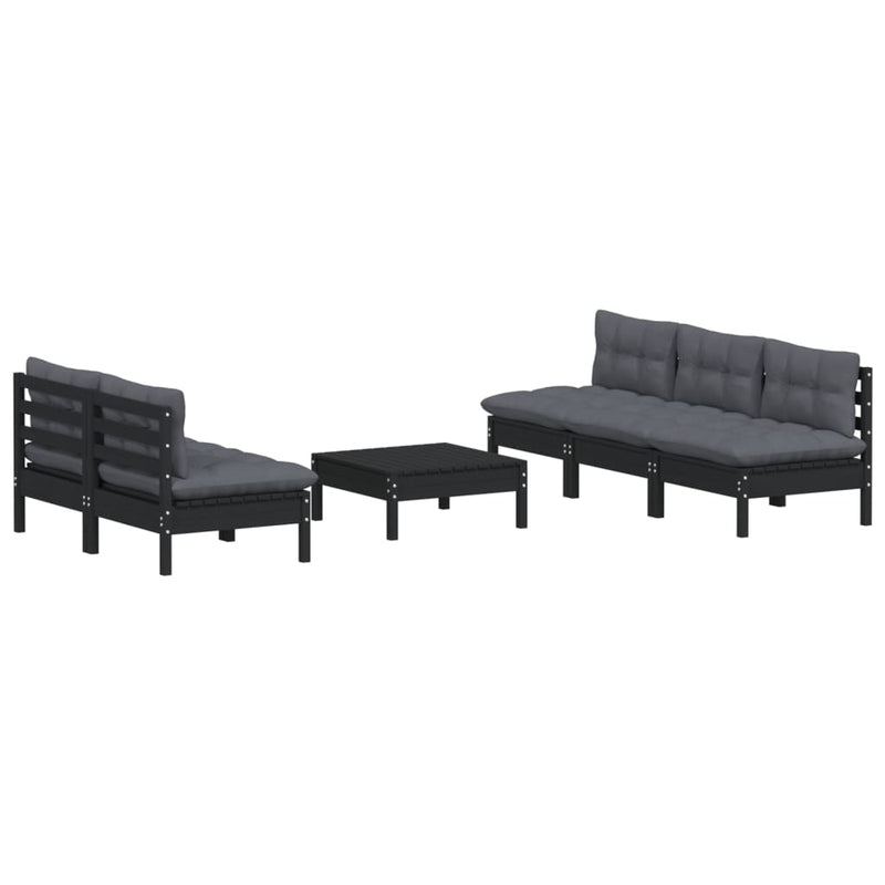 vidaXL 6 Piece Garden Lounge Set with Anthracite Cushions Pinewood