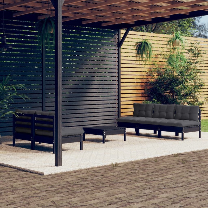 vidaXL 6 Piece Garden Lounge Set with Anthracite Cushions Pinewood