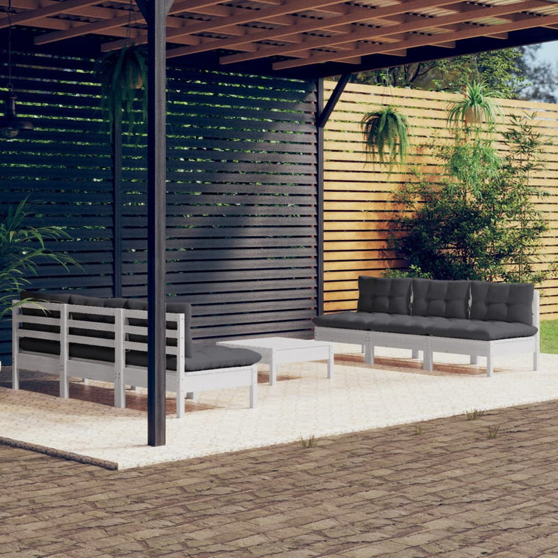 vidaXL 7 Piece Garden Lounge Set with Anthracite Cushions Pinewood