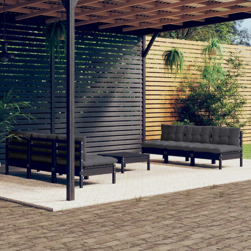 vidaXL 7 Piece Garden Lounge Set with Anthracite Cushions Pinewood