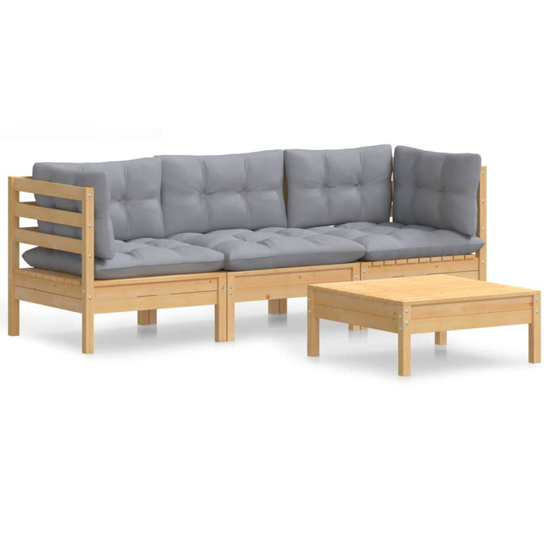 vidaXL 4 Piece Garden Lounge Set with Grey Cushions Pinewood