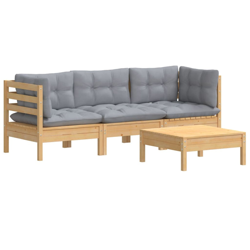 vidaXL 4 Piece Garden Lounge Set with Grey Cushions Pinewood