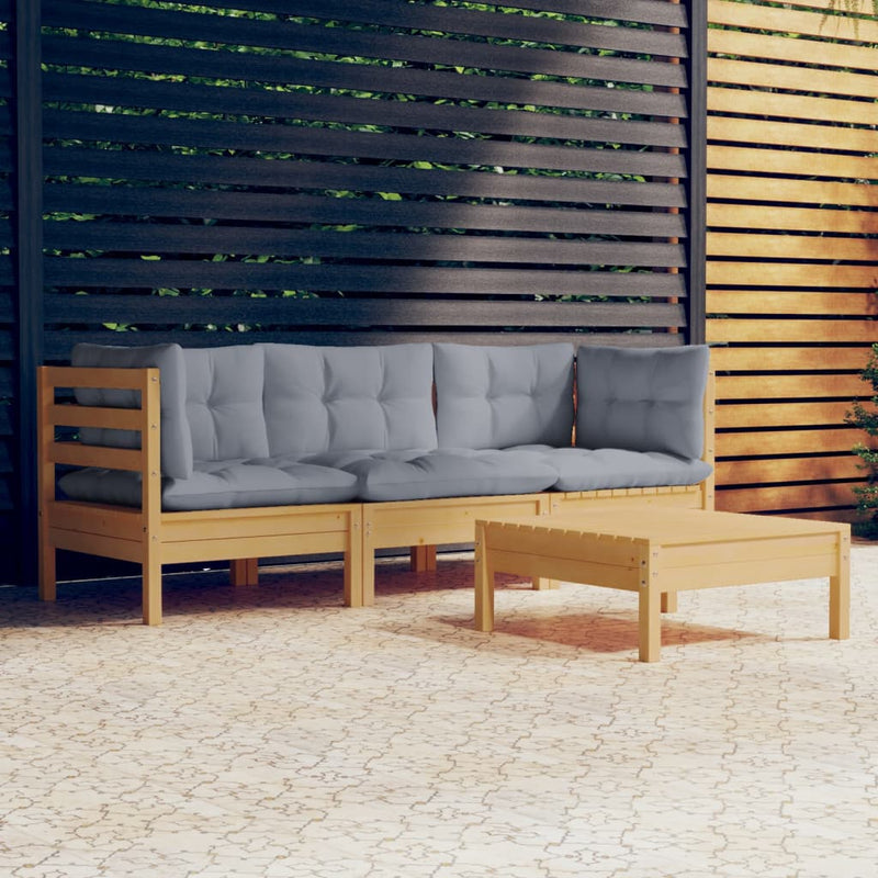 vidaXL 4 Piece Garden Lounge Set with Grey Cushions Pinewood