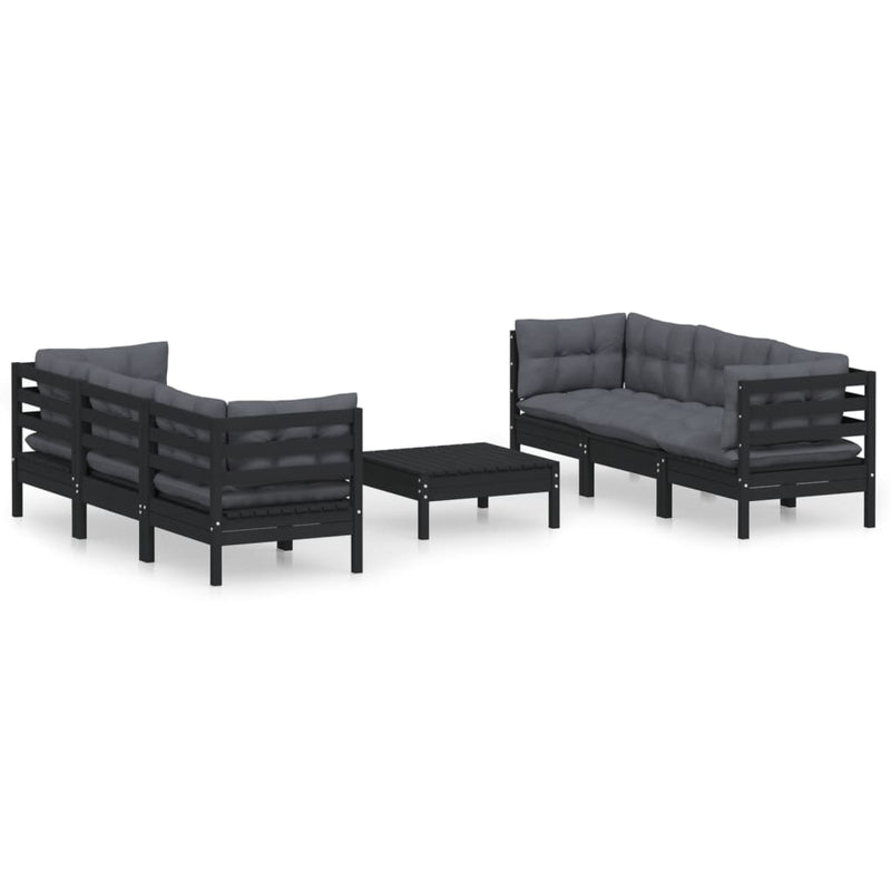 vidaXL 7 Piece Garden Lounge Set with Anthracite Cushions Pinewood
