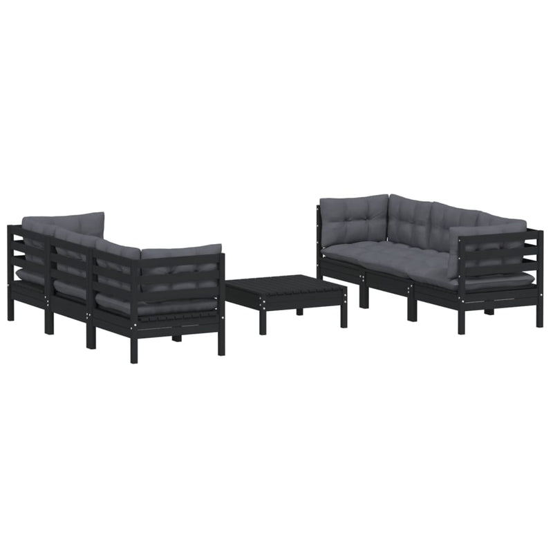 vidaXL 7 Piece Garden Lounge Set with Anthracite Cushions Pinewood
