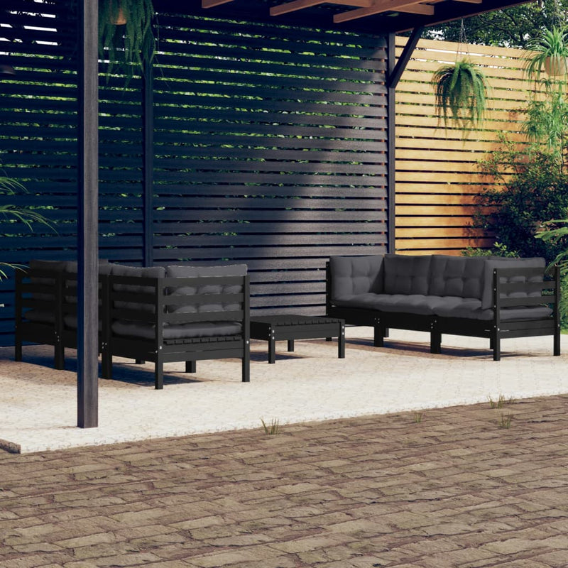 vidaXL 7 Piece Garden Lounge Set with Anthracite Cushions Pinewood