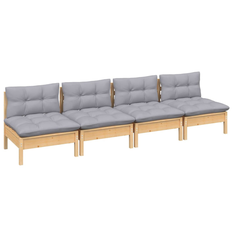 4-Seater Garden Sofa with Grey Cushions Solid Pinewood