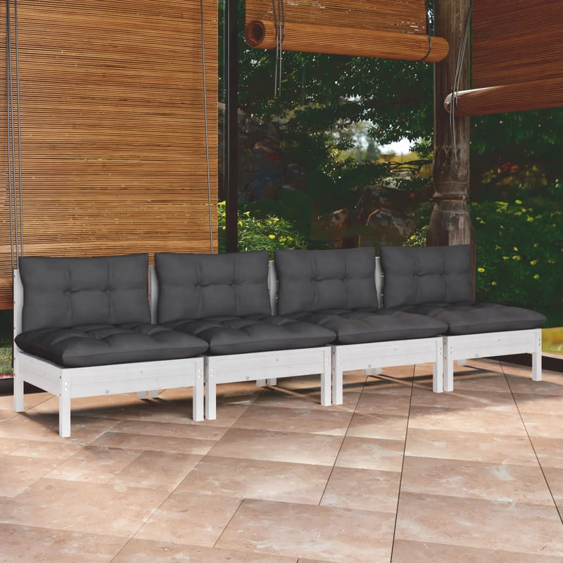vidaXL 4-Seater Garden Sofa with Anthracite Cushions Solid Pinewood