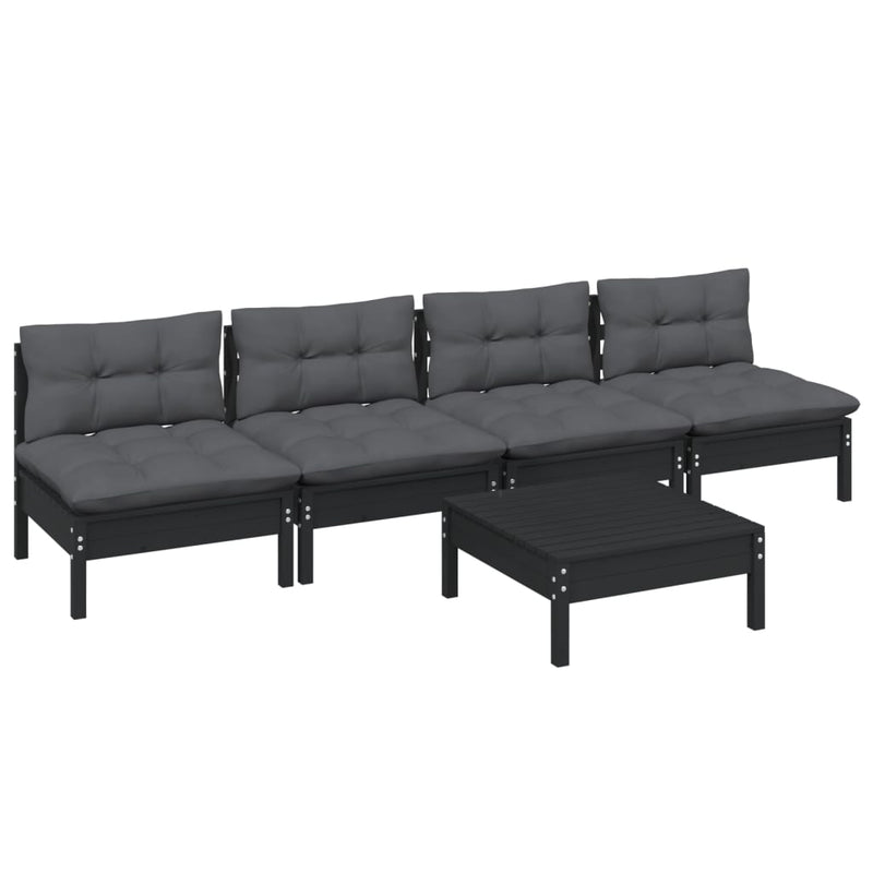 vidaXL 5 Piece Garden Lounge Set with Anthracite Cushions Pinewood