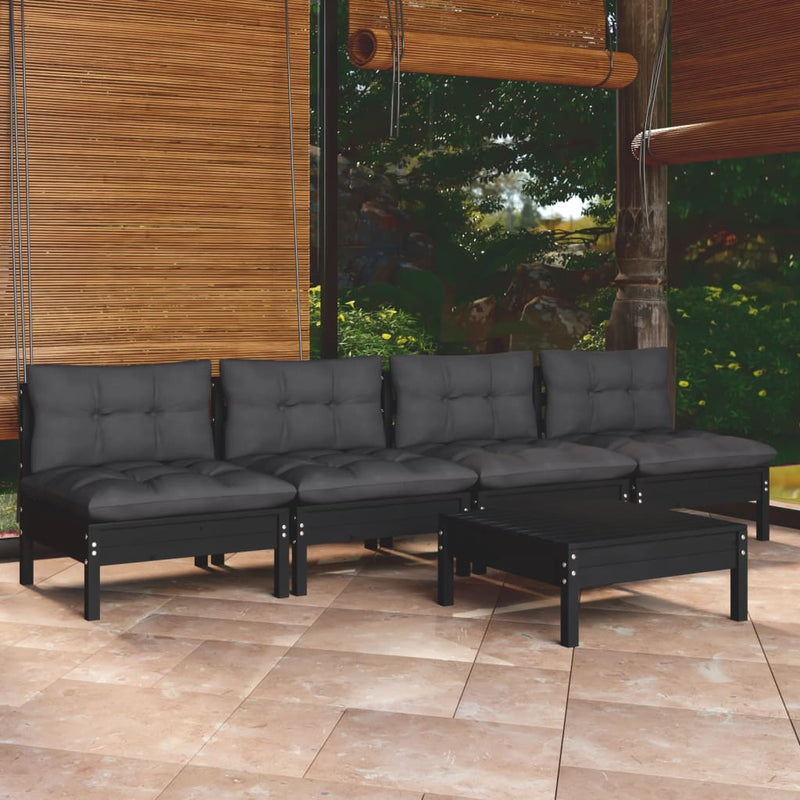 vidaXL 5 Piece Garden Lounge Set with Anthracite Cushions Pinewood