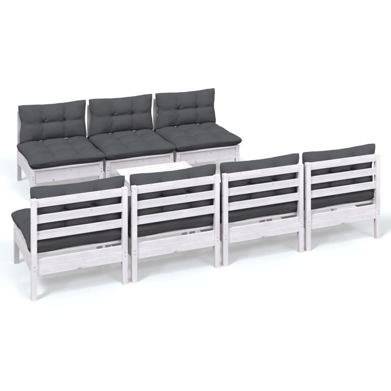 vidaXL 8 Piece Garden Lounge Set with Anthracite Cushions Pinewood