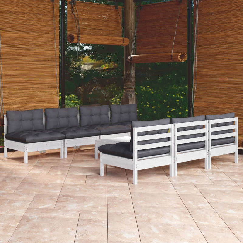 vidaXL 8 Piece Garden Lounge Set with Anthracite Cushions Pinewood