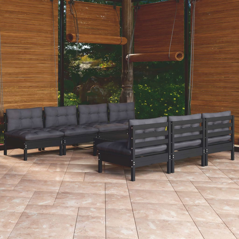 vidaXL 8 Piece Garden Lounge Set with Anthracite Cushions Pinewood