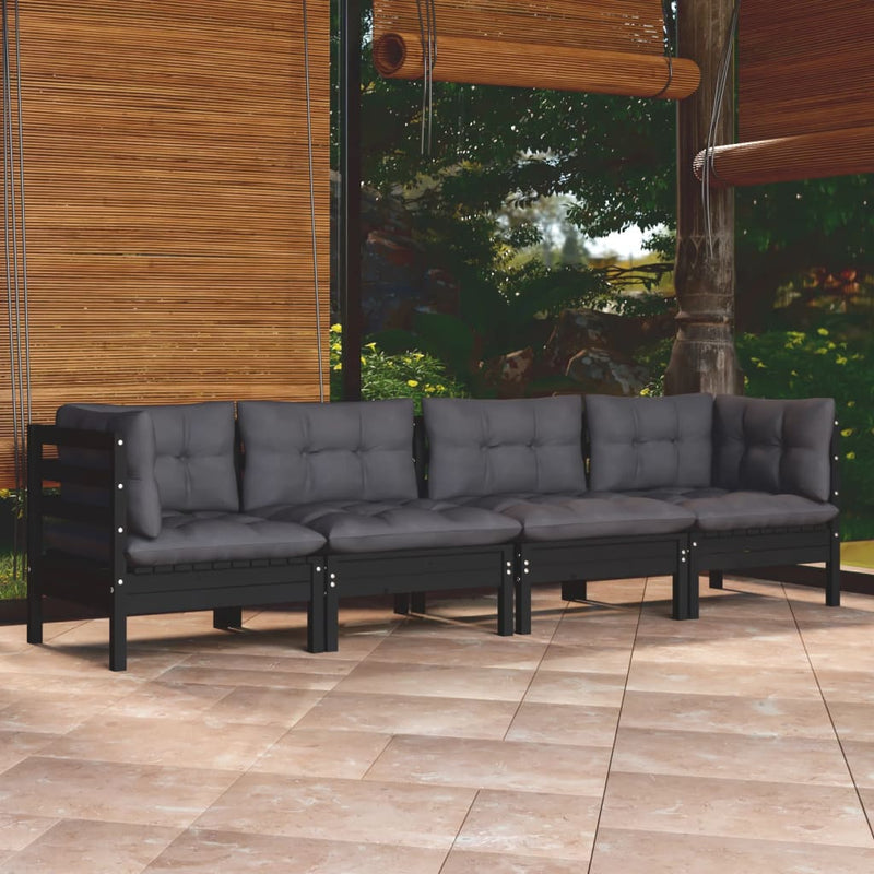 vidaXL 4 Piece Garden Lounge Set with Cushions Solid Pinewood
